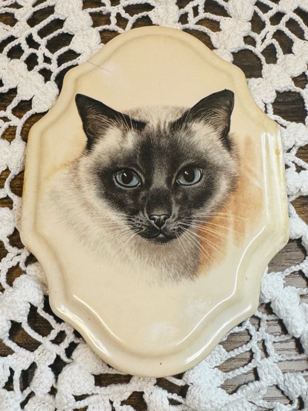 Vintage Siamese Cat Wall Plaque Japan Ceramic Kitten Decor